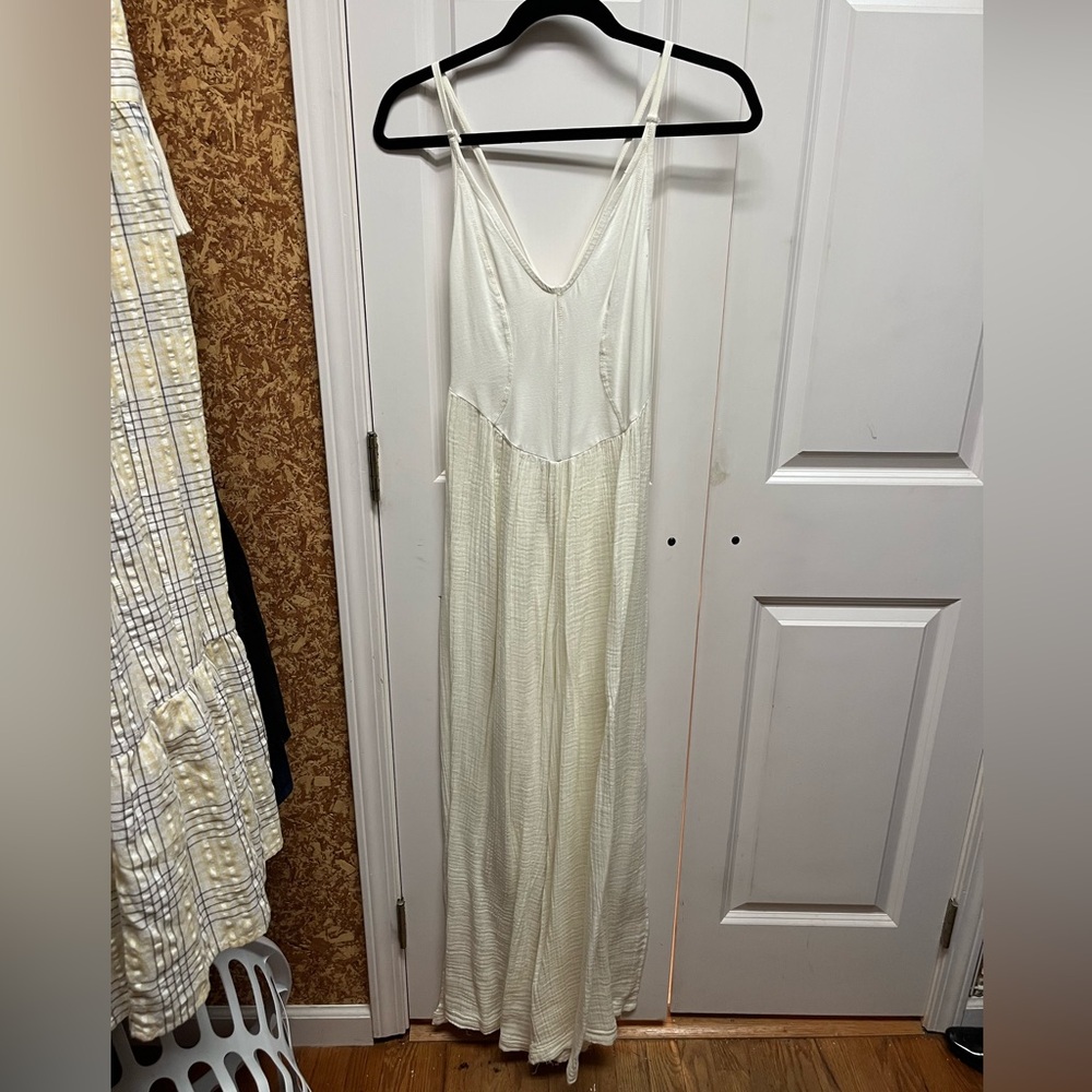 Out From Under Cream Jersey Jumpsuit w Gauze Wide Leg Pants, NWOT.